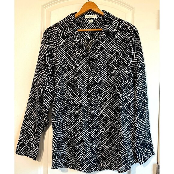Coldwater Creek Tops - Coldwater Creek Womens M Black White Lightweight Fine Cotton Blouse Shirt Top
